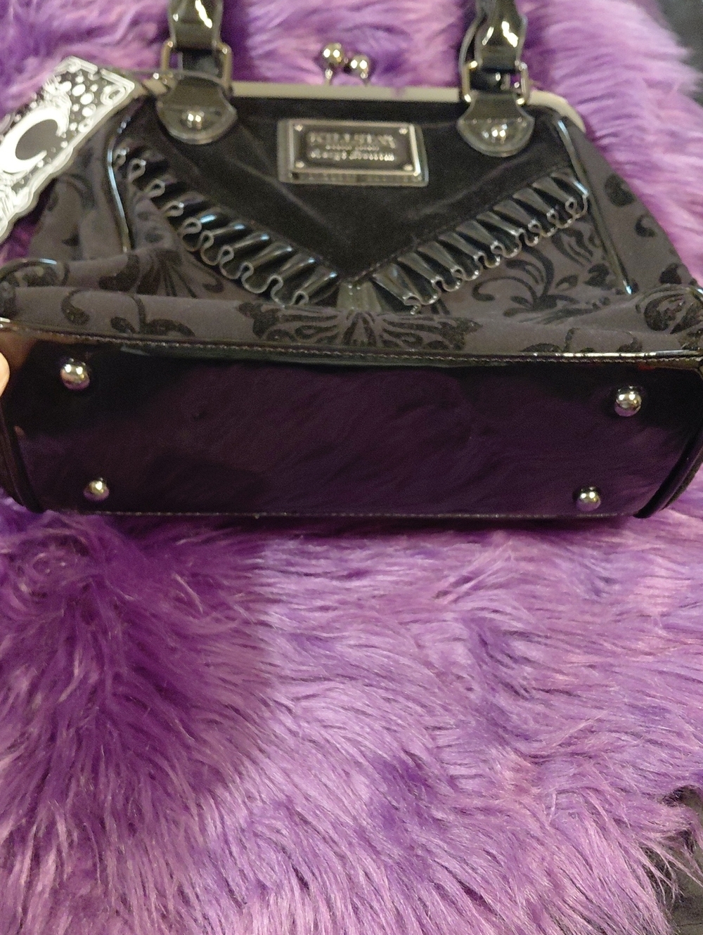 Killstar Black Velvet & Patent Gothic Satchel - Picture 6 of 15
